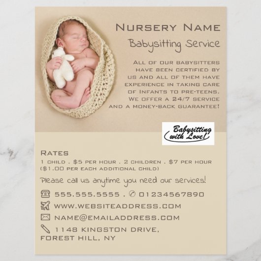 Newborn Baby & Teddy, Babysitter, Daycare, Nursery Flyer (Voorkant)