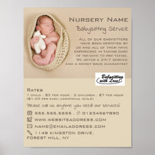 Newborn Baby & Teddy, Babysitter, Daycare, Nursery Poster