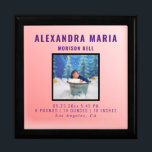 Newborn Baby Time Capsule Photo Wood Keepsake Pink Cadeaudoosje<br><div class="desc">This custom newborn baby keepsake gift box is perfect to keep mementos of your baby's first year: the ultrasound photo, the wristbands from the hospital, locks of hair, or a tiny pair of booties, and his or hers first photos. On the front, the box features the child's stats, including his...</div>