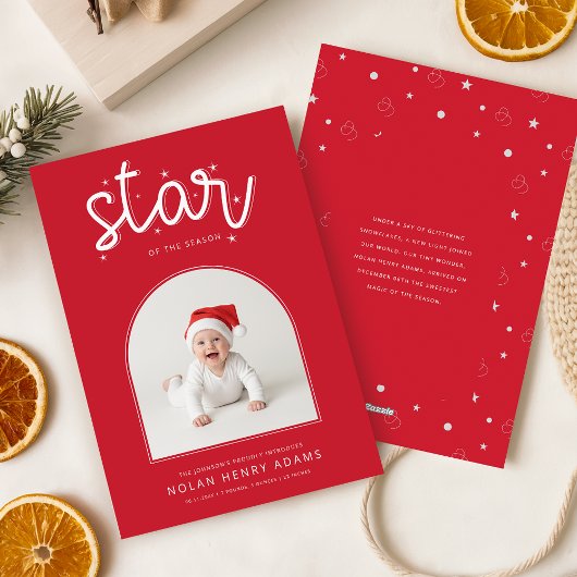 Newborn Baby's First Christmas Birth Announcement Feestdagenkaart