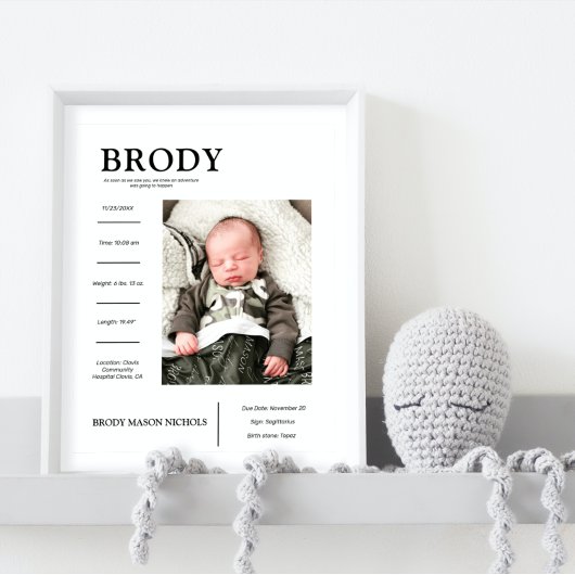 Newborn Birth Stats Print voor Nursery Decor Gift