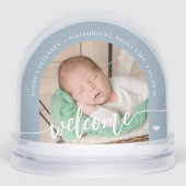 Newborn boy baby 2 photo welcome script keepsake sneeuwbol (Voorkant)