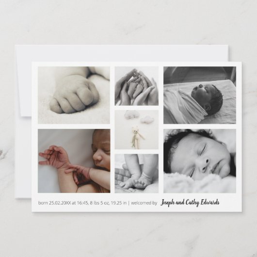Newborn Boy Foto Collage Typografie Overlay Birth Aankondiging (Achterkant)