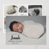 Newborn Boy Foto Collage Typografie Overlay Birth Aankondiging (Voorkant / Achterkant)