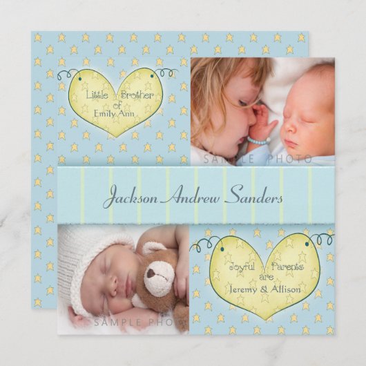 Newborn Boy met de aankondiging van de geboorte va (Voorkant / Achterkant)