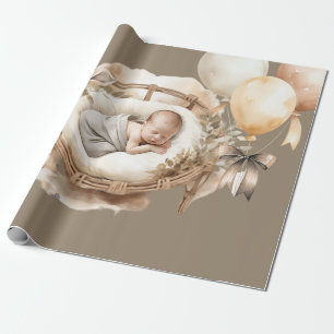 Newborn Earth Tone Giraffe Balloons Baby shower Cadeaupapier