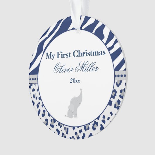 Newborn First Kerstannament Blue Elephant Ornament (voorkant)