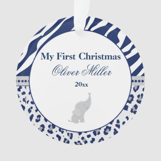 Newborn First Kerstannament Blue Elephant Ornament (voorkant)