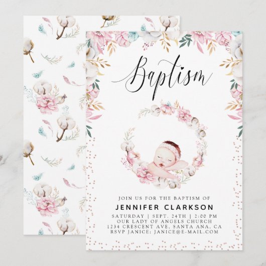 Newborn Floral Baptisme Kaart (Voorkant / Achterkant)