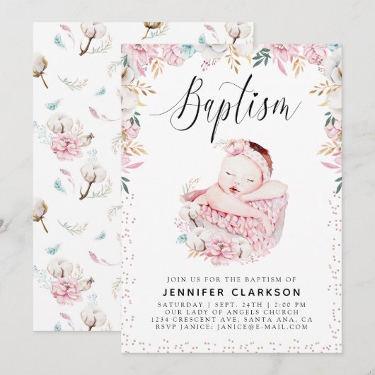 Newborn Floral Baptisme Kaart (Voorkant / Achterkant)