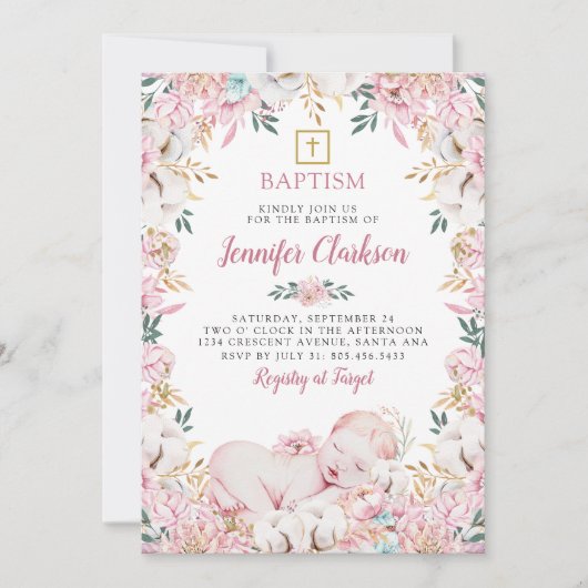 Newborn Floral Baptisme Kaart (Voorkant)