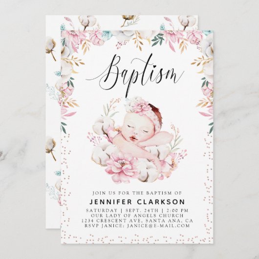 Newborn Floral Baptisme Kaart (Voorkant / Achterkant)