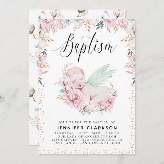 Newborn Floral Baptisme Kaart (Voorkant / Achterkant)