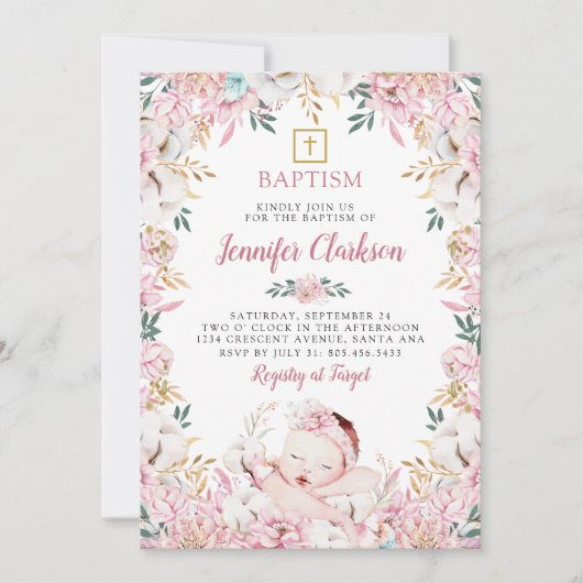 Newborn Floral Baptisme Kaart (Voorkant)