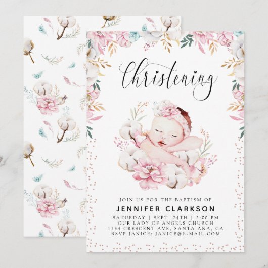 Newborn Floral Christening Kaart (Voorkant / Achterkant)