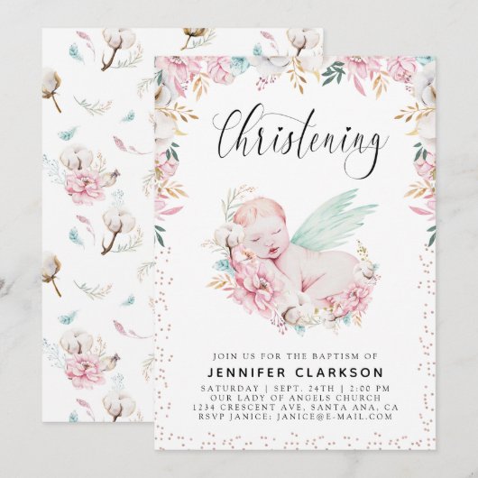 Newborn Floral Christening Kaart (Voorkant / Achterkant)