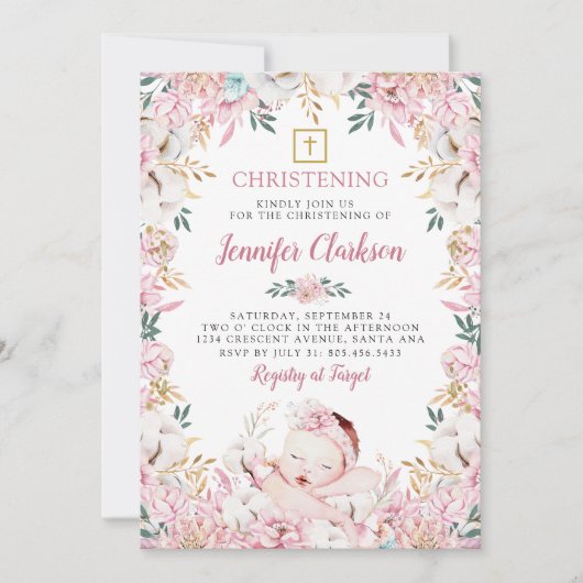 Newborn Floral Christening Kaart (Voorkant)