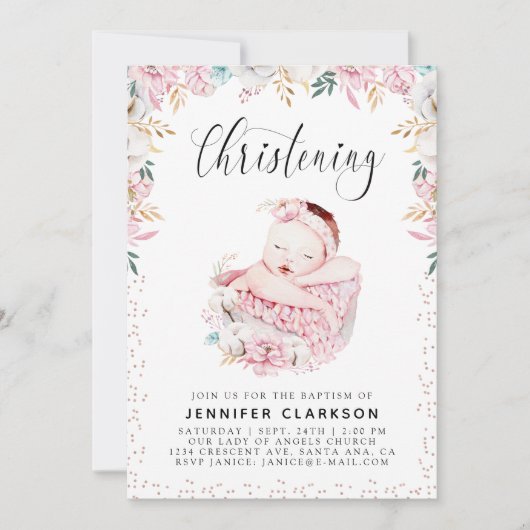Newborn Floral Christening Kaart (Voorkant)