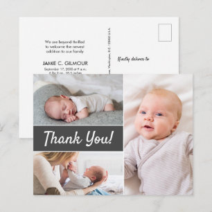 Newborn Fotografie Modern Gray Custom Dank u Briefkaart
