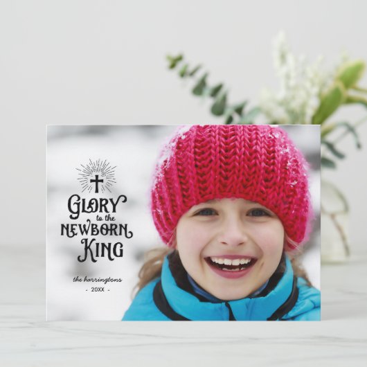 Newborn King | Kerstmis 1-foto voor religie Feestdagenkaart (Staand voorkant)