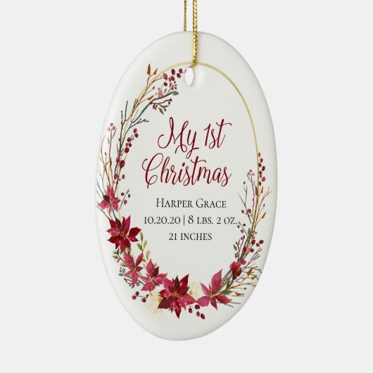 Newborn Mijn eerste kerstFloral Keramisch Ornament (Rechts)