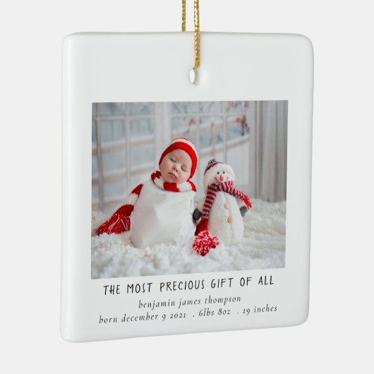 Newborn Photo Birth Christmas Birth Announcement Keramisch Ornament (Rechts)