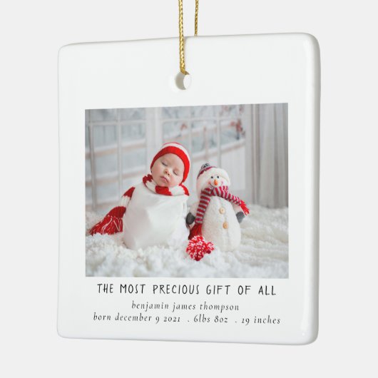 Newborn Photo Birth Christmas Birth Announcement Keramisch Ornament (Links)