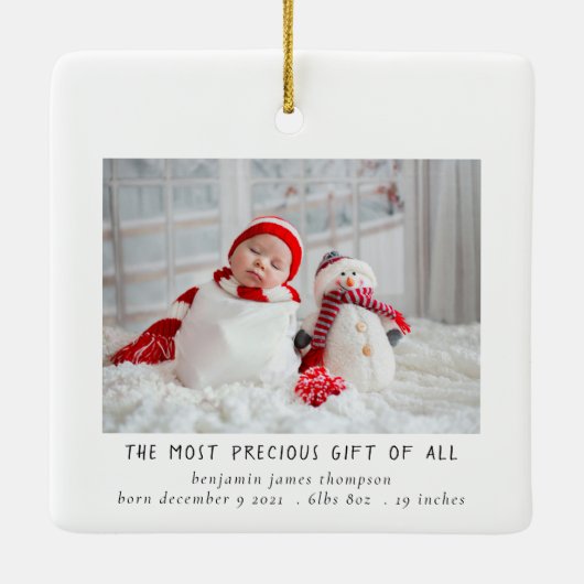 Newborn Photo Birth Christmas Birth Announcement Keramisch Ornament (Achterkant)