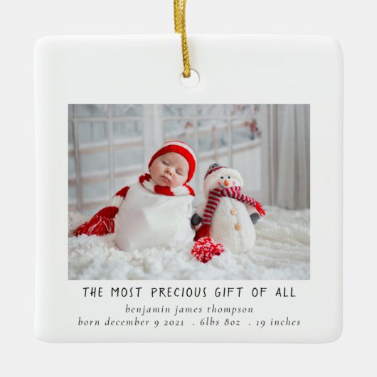 Newborn Photo Birth Christmas Birth Announcement Keramisch Ornament (Voorkant)