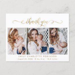 Newborn Photo Collage Modern Gold Script Thank You Briefkaart