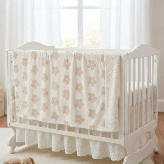 Newborn Photo Prop, Blush Daisy Floral Sherpa Deken