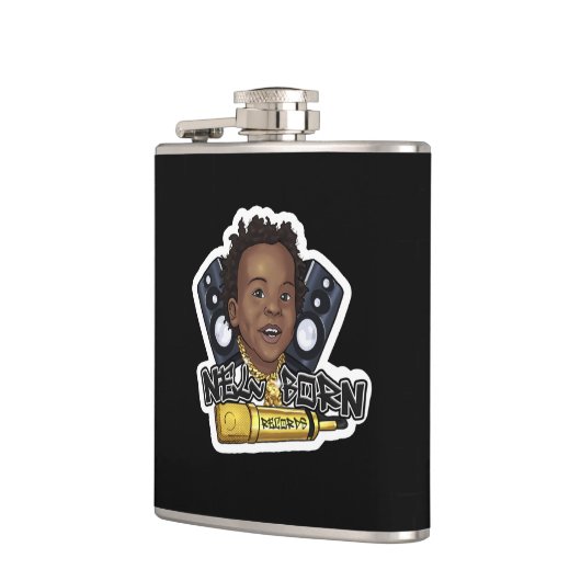 Newborn Records - Flask (zwart) Heupfles (Links)