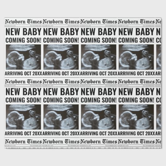 Newborn Times Newspaper Baby Photo Personalized Cadeaupapier (Vlak)