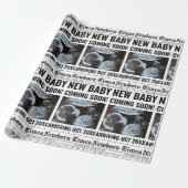 Newborn Times Newspaper Baby Photo Personalized Cadeaupapier (Uitgerold)