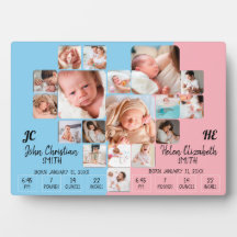 Newborn Twin Baby Stats Photo Collage Monogram