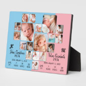 Newborn Twin Baby Stats Photo Collage Monogram Fotoplaat (Zijkant)