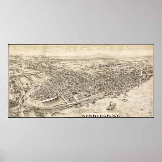 Newburgh New York 1900 Antiek Panorama Poster (Voorkant)