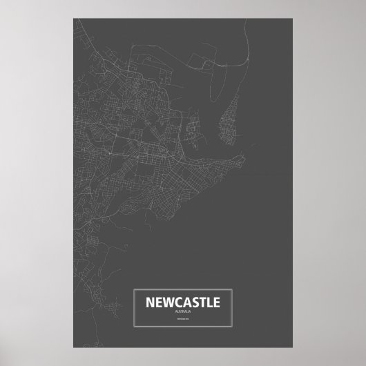 Newcastle, Australië (wit op zwart) Poster (Voorkant)