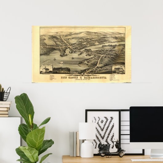 Newcastle & Damariscotta Maine 1878 Panoramic Map Poster (Thuiskantoor)