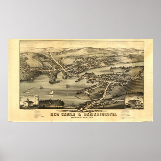 Newcastle & Damariscotta Maine 1878 Panoramic Map Poster (Voorkant)