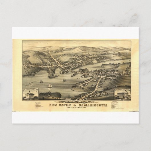 Newcastle & Damariscotta, Maine in 1878 Briefkaart (Voorkant)