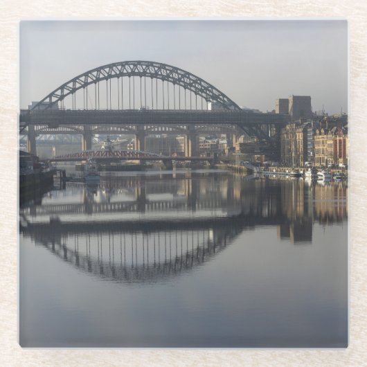 Newcastle Quayside & de Tyne Bridge Glazen Onderzetter (Voorkant)