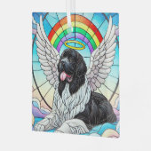 Newf Landseer Angel onder Rainbow Glass Ornament (Voorkant links)