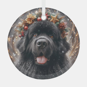 Newfie Christmas Swirls en Glitter Glas Ornament