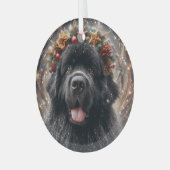 Newfie Christmas Swirls en Glitter Glas Ornament (Voorkant links)
