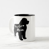 Newfie Mam, Newfoundland Dog Silhouette Tweekleurige Koffiemok (Voorkant links)