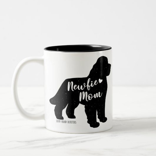 Newfie Mam, Newfoundland Dog Silhouette Tweekleurige Koffiemok (Links)
