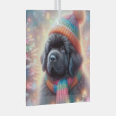 Newfie Pup Winter Square Glas Ornament (Voorkant Rechts)