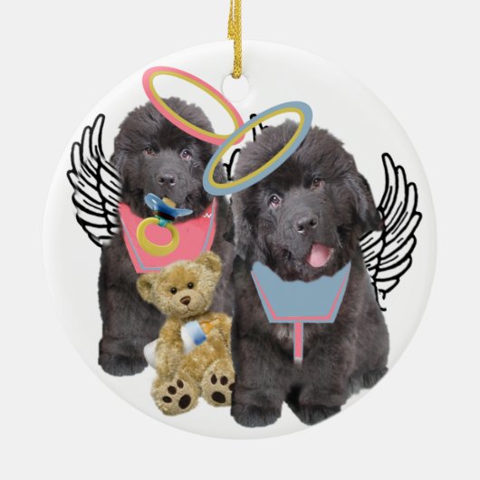 Newfoundland Angel Babies Keramisch Ornament (Achterkant)