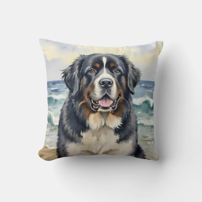 Newfoundland Aquarel Oceaan Golf Kunst Kussen (Voorkant)